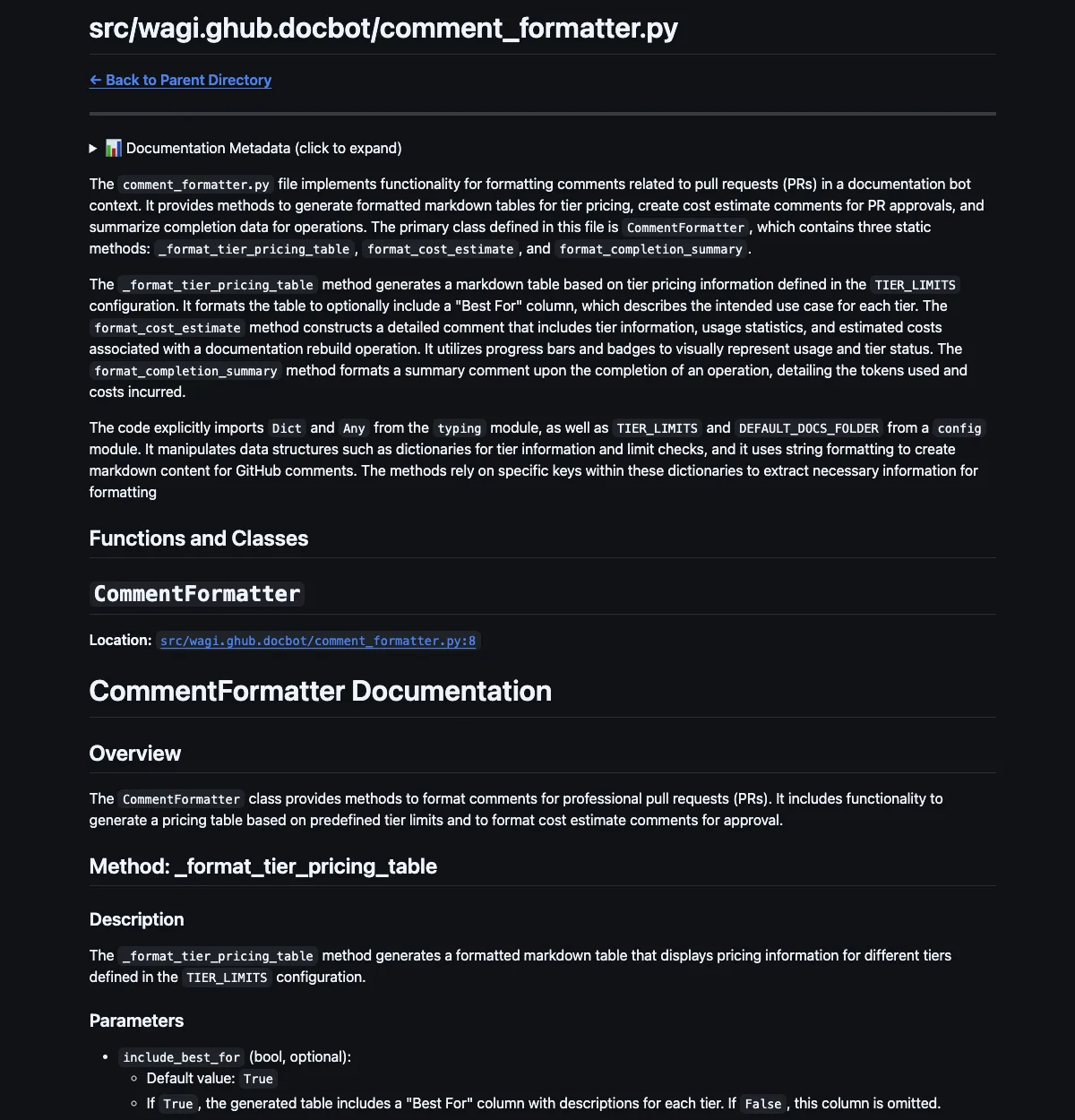 Per-file documentation rendered on GitHub